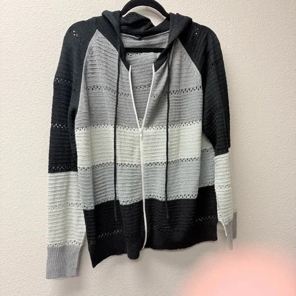 Black Gray Colorblock Zip Hoodie XL Knit Sweater Casual Fall Layer - Picture 3 of 7